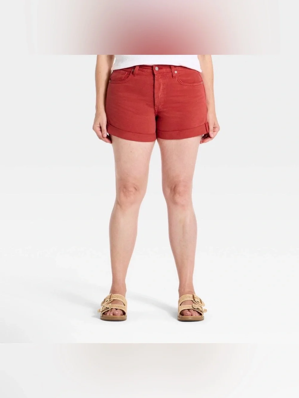 Women's Mid-Rise 90s Baggy Cuff Denim Shorts - Universal Thread™ Red 14